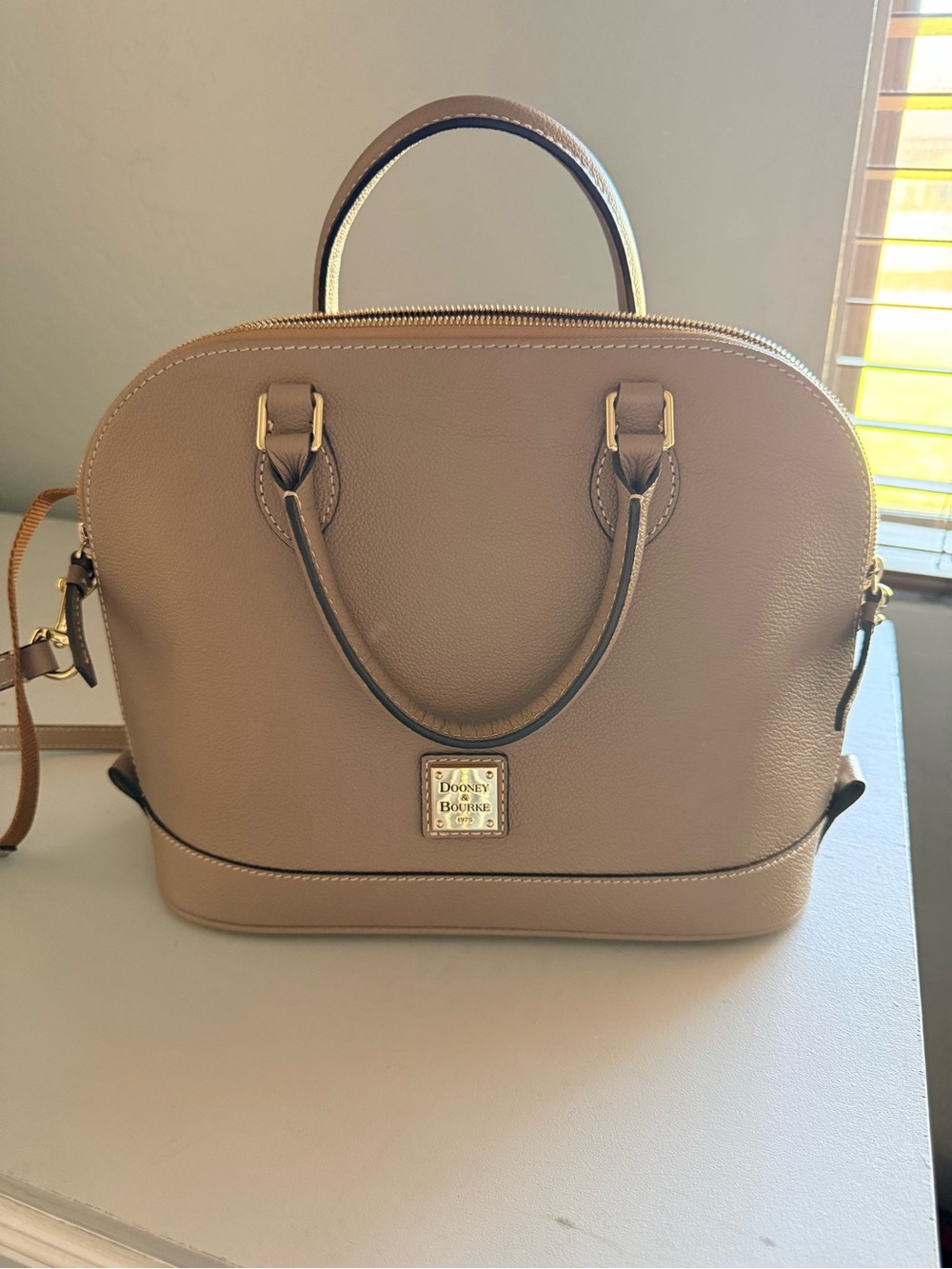 Dooney & Bourke Pebble Leather Satchel Handbag - Taupe